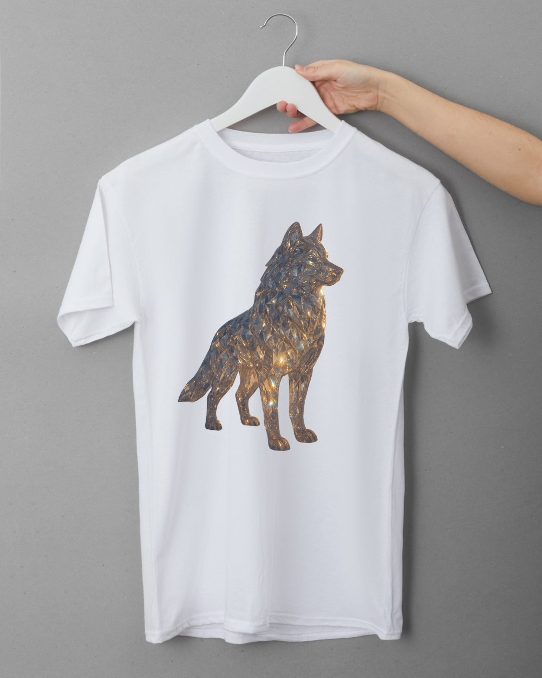 White t-shirt with a wolf graphic